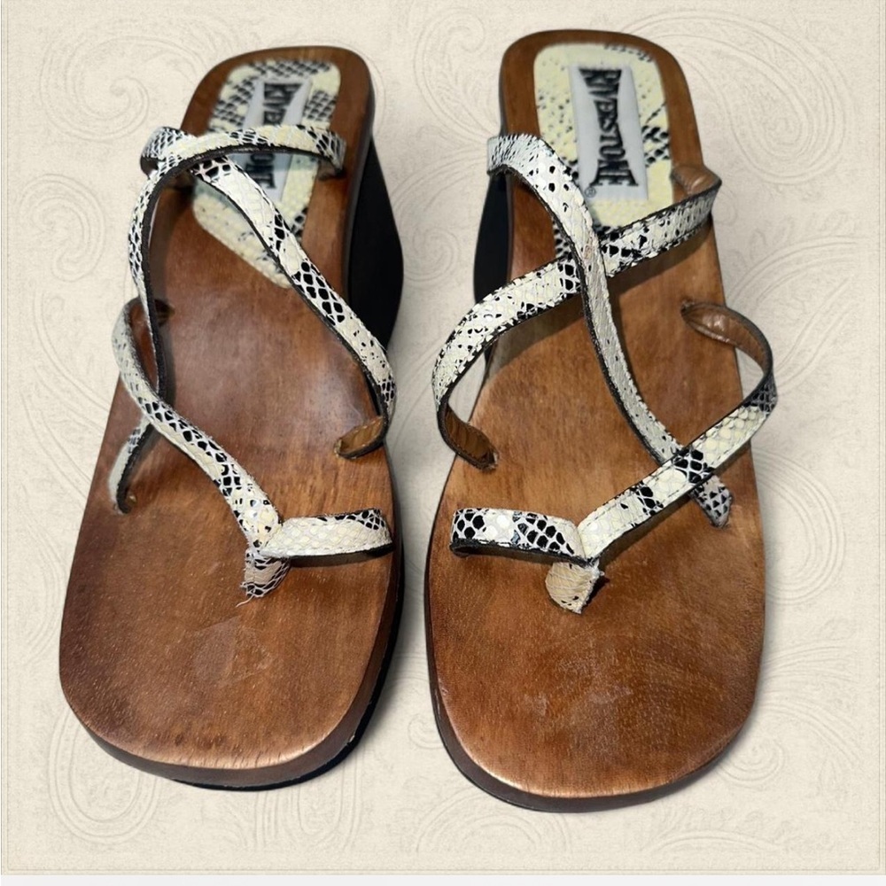 Y2K wooden sole and leather Strappy platform sandals